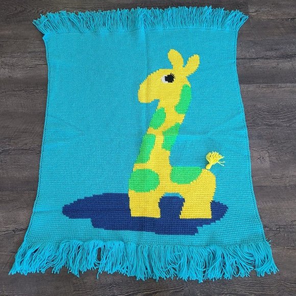 Vintage Crochet Giraffe Baby Blanket Throw - Picture 1 of 9